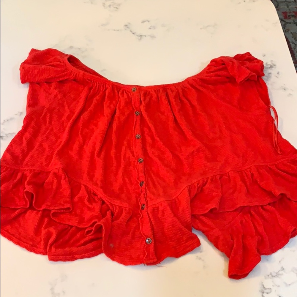 Red off shoulder flowy top